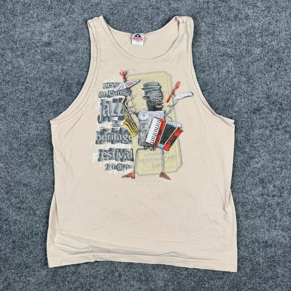 Alstyle Tank Top Mens L Beige New Orleans Jazz & Heritage Festival 2000 Cotton